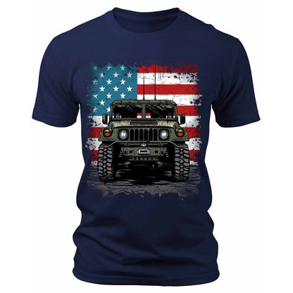 Men's Trendy Military Truck USA Flag T-Shirts Patriotic Short Sleeve Crewneck Graphic Tees