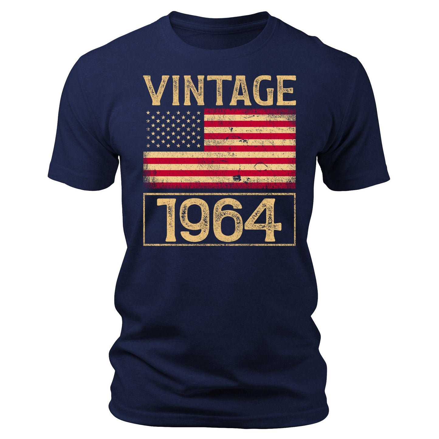 Men's Vintage 1964 60th Birthday Gifts 60 Years Old American Flag T-Shirts Patriotic Crewneck Graphic Tees