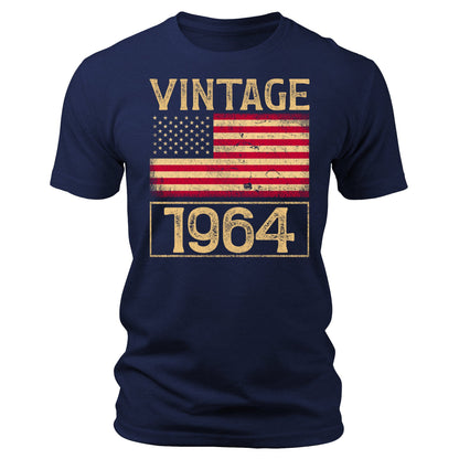 Men's Vintage 1964 60th Birthday Gifts 60 Years Old American Flag T-Shirts Patriotic Crewneck Graphic Tees