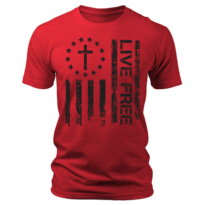 Live Free Christian Conservative Quote T-Shirt Patriotic Short Sleeve Crewneck Graphic Tees
