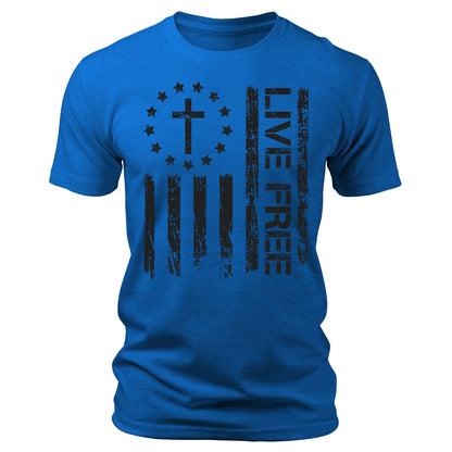 Live Free Christian Conservative Quote T-Shirt Patriotic Short Sleeve Crewneck Graphic Tees