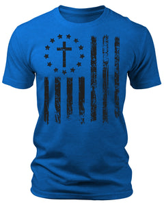 Men's Cross Flag T-Shirts Patriotic Short Sleeve Crewneck Graphic Tees