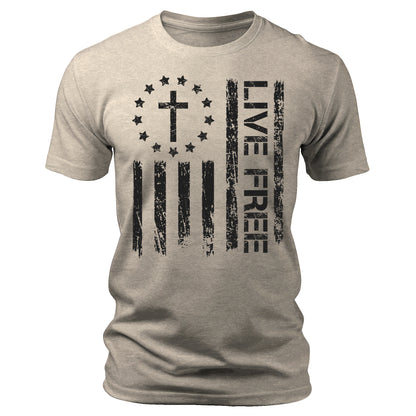 Live Free Christian Conservative Quote T-Shirt Patriotic Short Sleeve Crewneck Graphic Tees