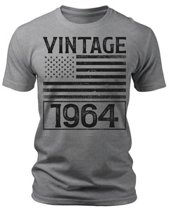 Men's Vintage 1964 60th Birthday Gifts 60 Years Old American Flag T-Shirts Patriotic Graphic Tees