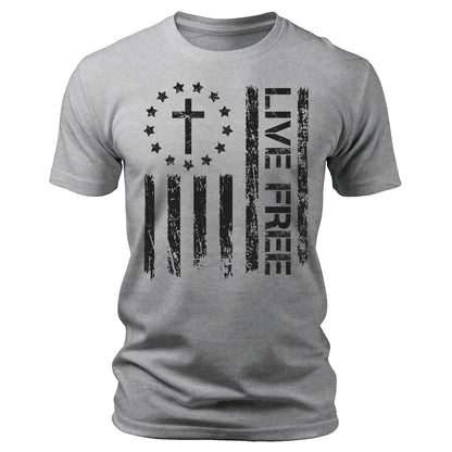 Live Free Christian Conservative Quote T-Shirt Patriotic Short Sleeve Crewneck Graphic Tees
