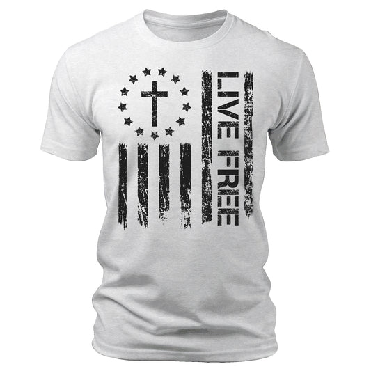 Live Free Christian Conservative Quote T-Shirt Patriotic Short Sleeve Crewneck Graphic Tees