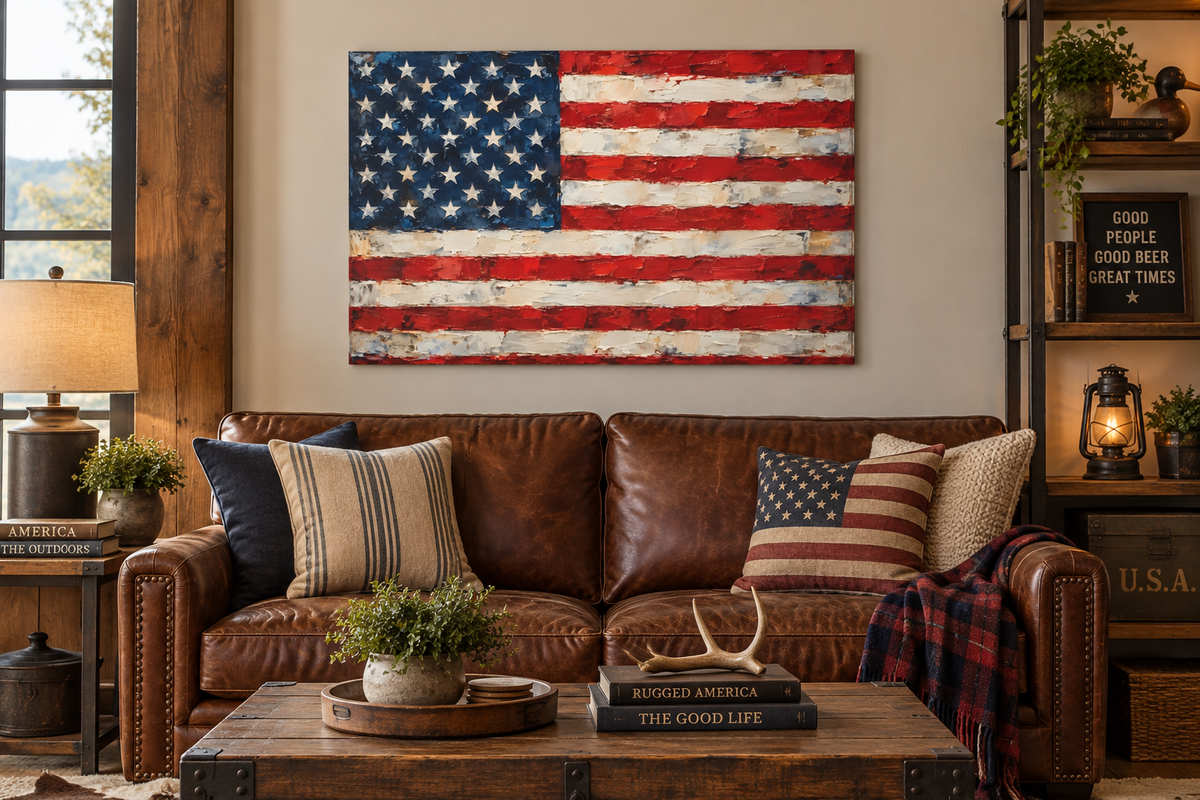 American Flag Canvas Wall Art in living room
