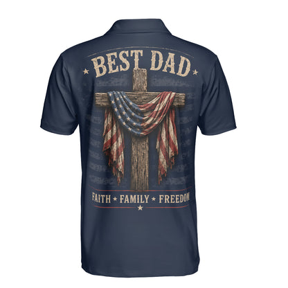 Best Dad Faith Family Freedom Cross Gift Moisture Wicking Golf Short Sleeve Polo Shirt