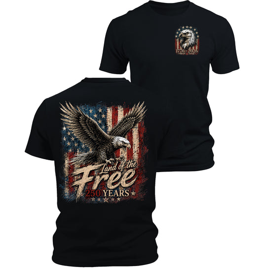 Land of the Free 1776 2026  Patriotic Eagle Flag T Shirt for Men 250th Anniversary Graphic Tee
