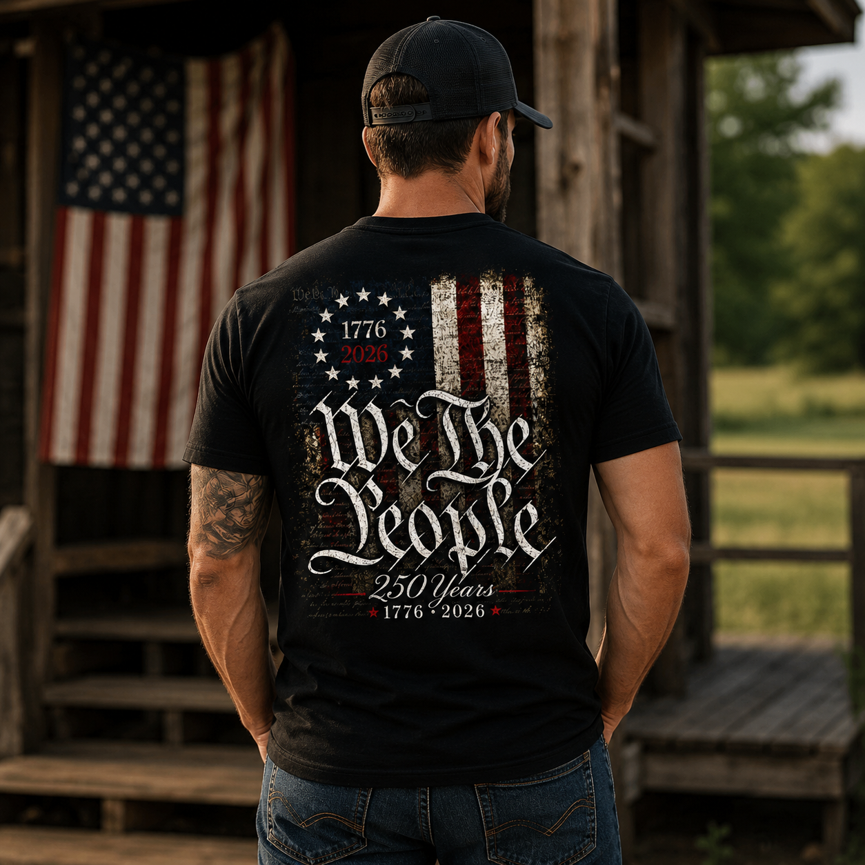 1776 2026  Patriotic We The People Flag T Shirt for Men 250th Anniversary Graphic Tee