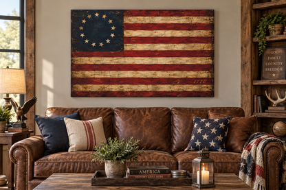 Betsy Ross 1776 Flag Canvas Wall Art in living room