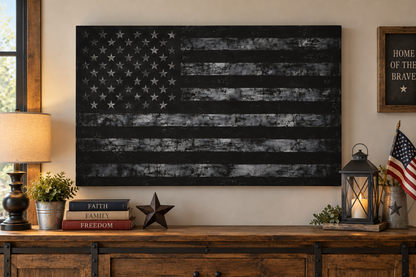 Black American Flag Canvas Wall Art gift