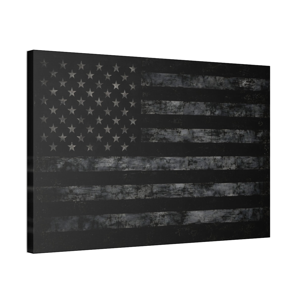 Black American Flag Canvas Wall Art angled gallery wrap view