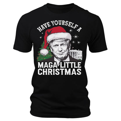 Men's Have Yourself A MAGA Little Christmas Trump T-Shirt Short Sleeve Patriotic Crewneck Graphic Tees