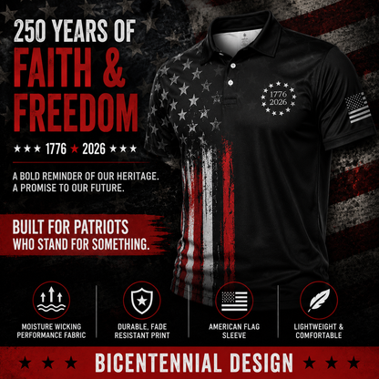 4th of July Polo Shirts for Men 250th Anniversary Patriotic American Flag Moisture Wicking Short Sleeve Golf Top