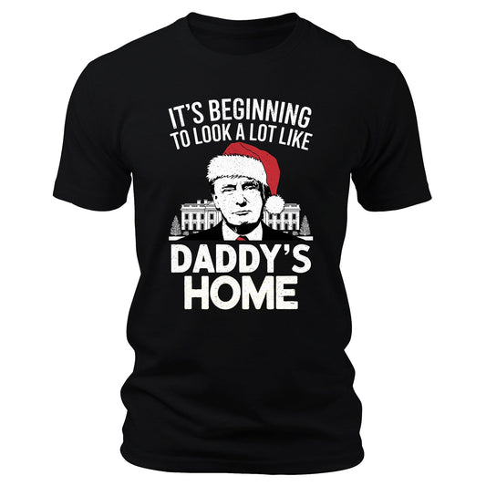 Men's Daddy's Home Trump T-Shirt Short Sleeve Patriotic Crewneck Christmas Graphic Tees