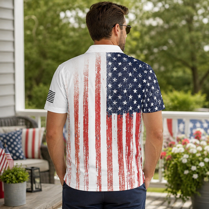 Best Dad American Flag Polo Shirt For Men Patriotic Moisture Wicking Short Sleeve Golf Top