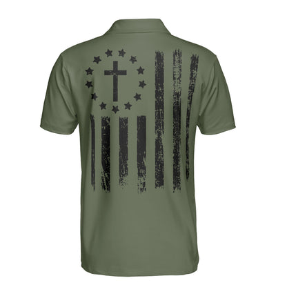 Christian Cross American Flag Men's Polos Moisture Wicking Short Sleeve Golf Shirts