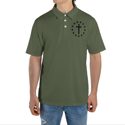 Christian Cross American Flag Men's Polos Moisture Wicking Short Sleeve Golf Shirts
