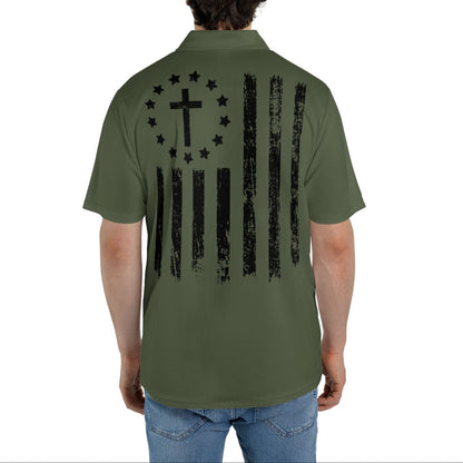Christian Cross American Flag Men's Polos Moisture Wicking Short Sleeve Golf Shirts