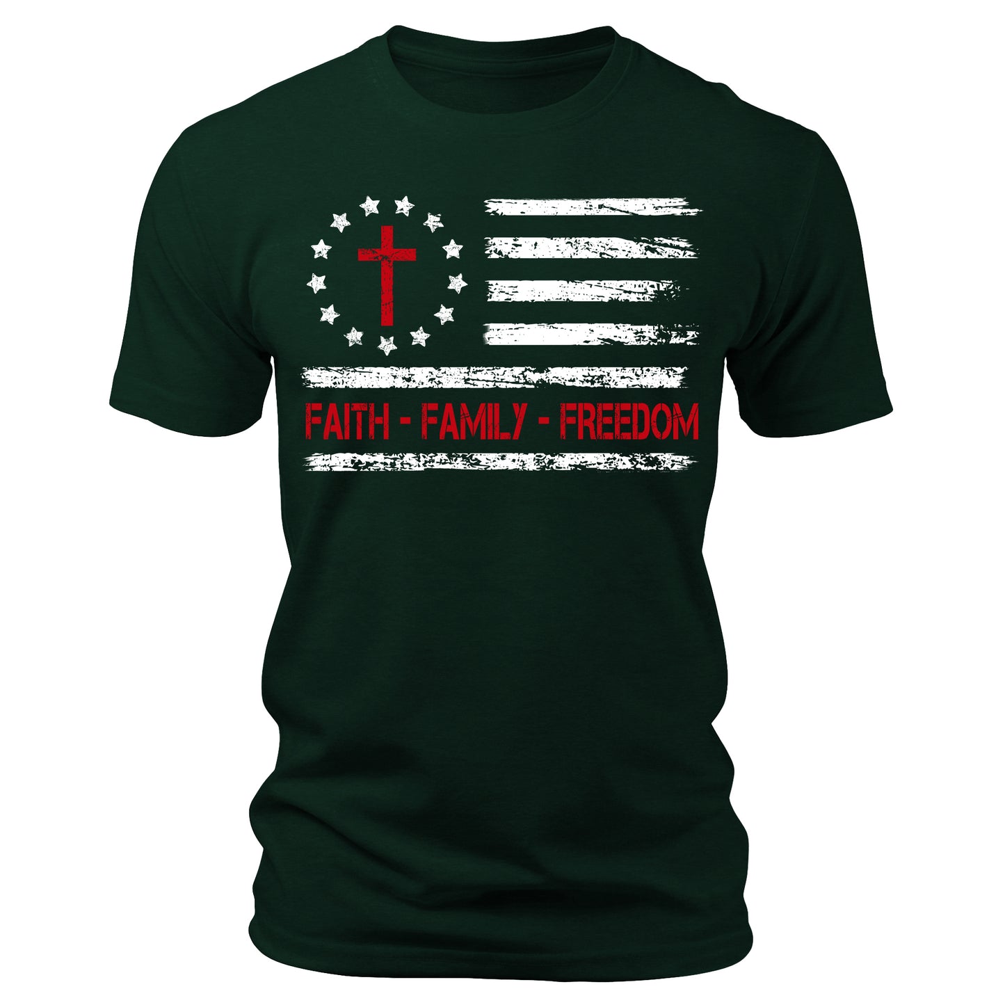Faith Family Freedom - Patriotic Christian Vintage USA Flag T-Shirt
