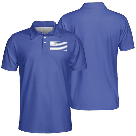 American Flag Shirt Patriotic Short Sleeve Moisture Wicking Blue Polo Shirts for Men