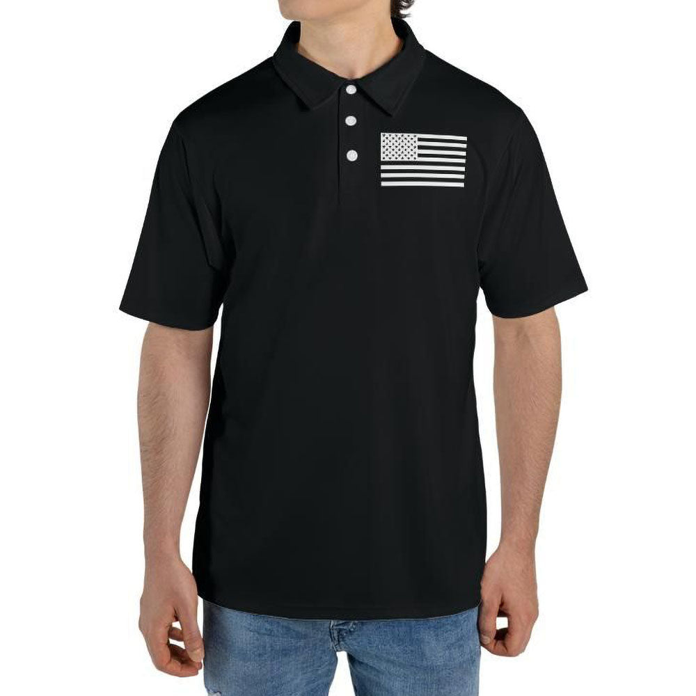 American Flag Shirt Patriotic Short Sleeve Moisture Wicking Black Polo Shirts for Men
