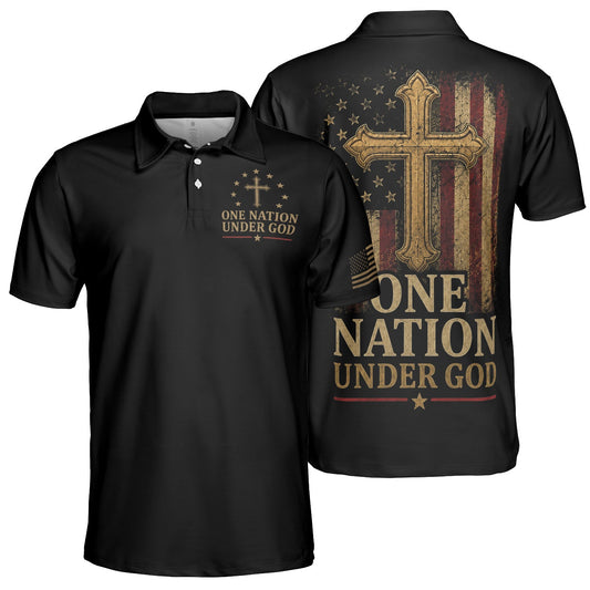 One Nation Under God Patriotic Moisture Wicking Golf Short Sleeve Shirt