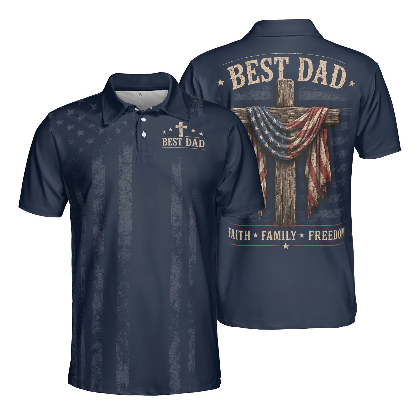 Best Dad Faith Family Freedom Cross Gift Moisture Wicking Golf Short Sleeve Polo Shirt