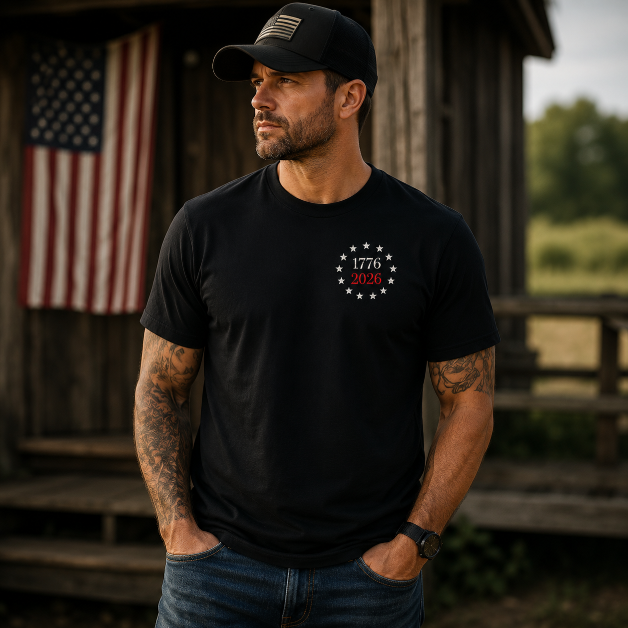 1776 2026  Patriotic We The People Flag T Shirt for Men 250th Anniversary Graphic Tee