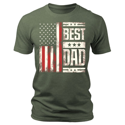 Mens Best Dad American Flag T-Shirts Patriotic Short Sleeve Crewneck Graphic Tee