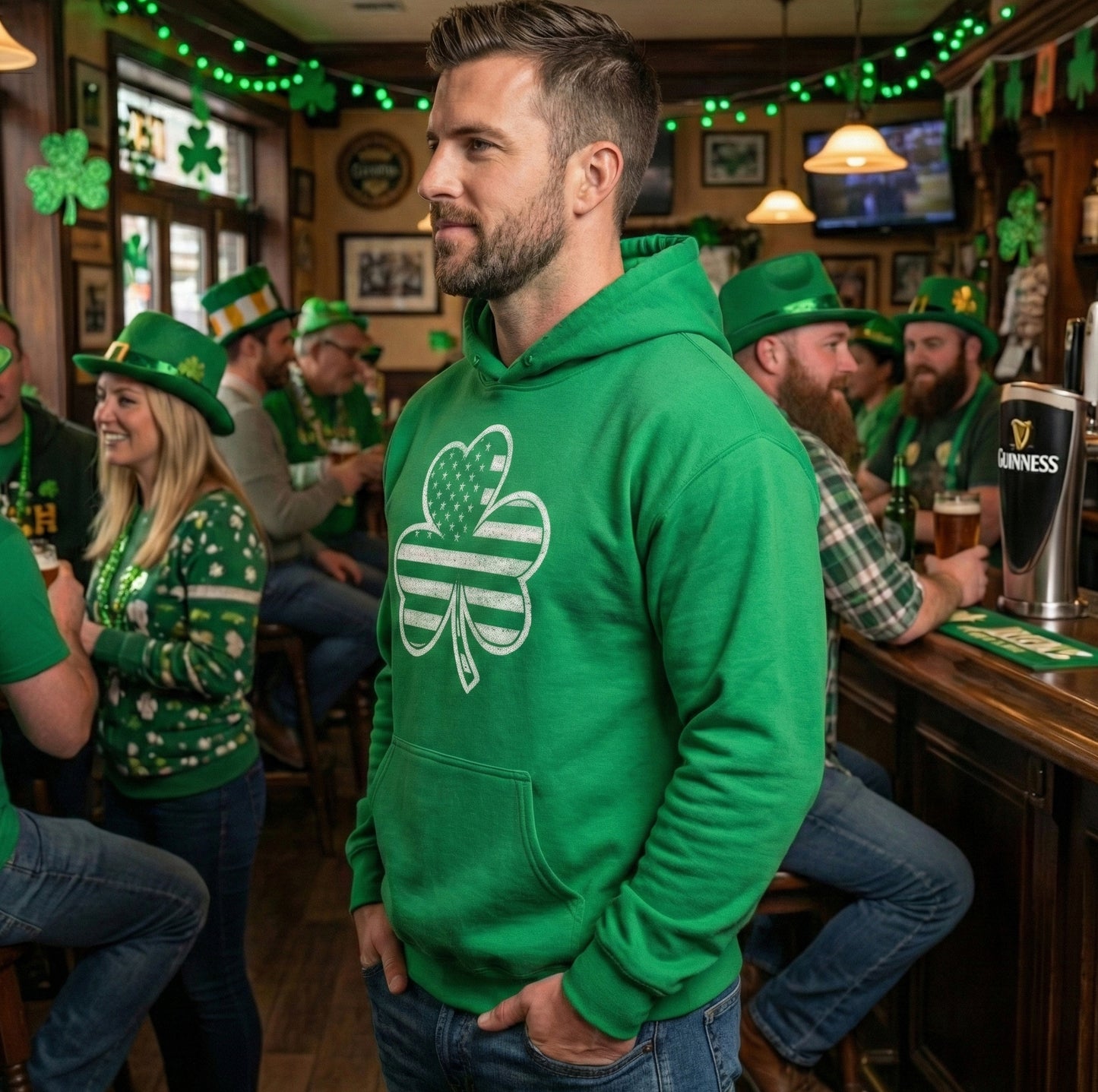 American Flag Shamrock Graphic Hoodie