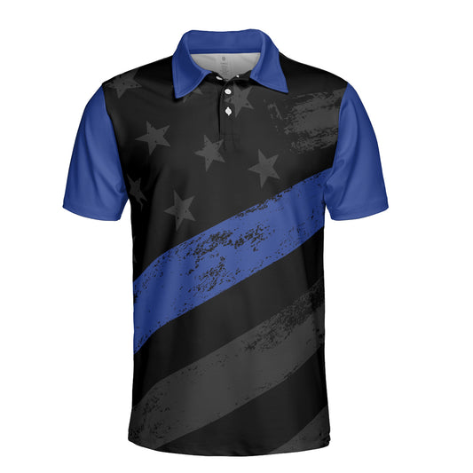 Blue Line American Flag Men's Polos Moisture Wicking Police LEO Short Sleeve Golf Shirts