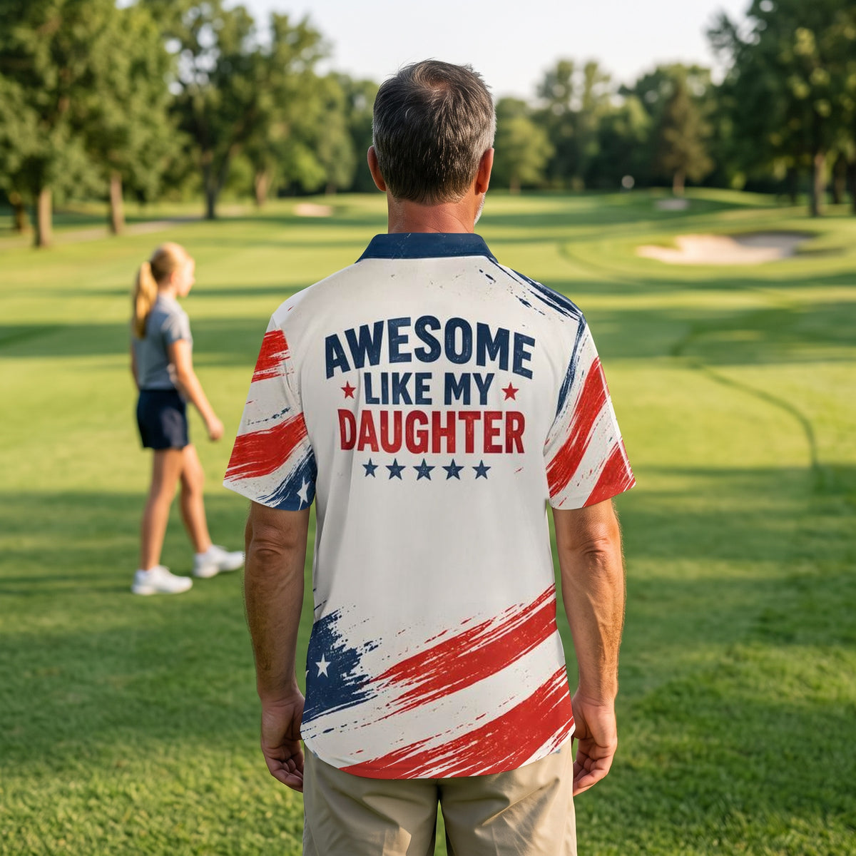Awesome Like My Daughter Polo Shirt – Patriotic American Flag Golf Polo, Funny Dad Gift From Daughter
