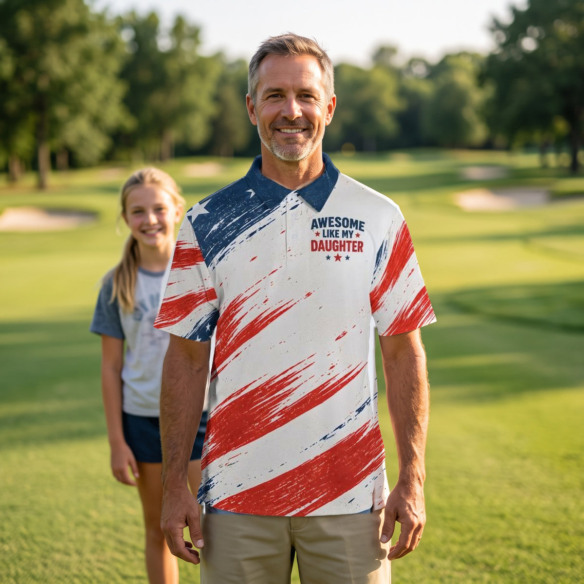 Awesome Like My Daughter Polo Shirt – Patriotic American Flag Golf Polo, Funny Dad Gift From Daughter