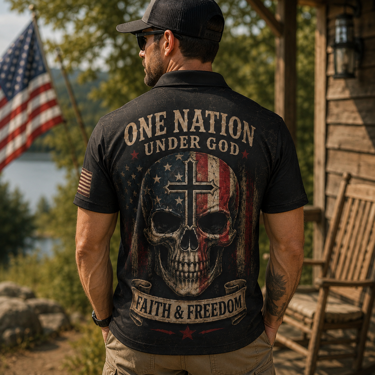 One Nation Under God Moisture Wicking Golf Short Sleeve Polo Shirt