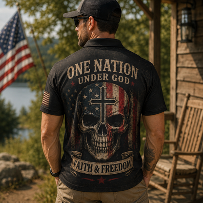 One Nation Under God Moisture Wicking Golf Short Sleeve Polo Shirt