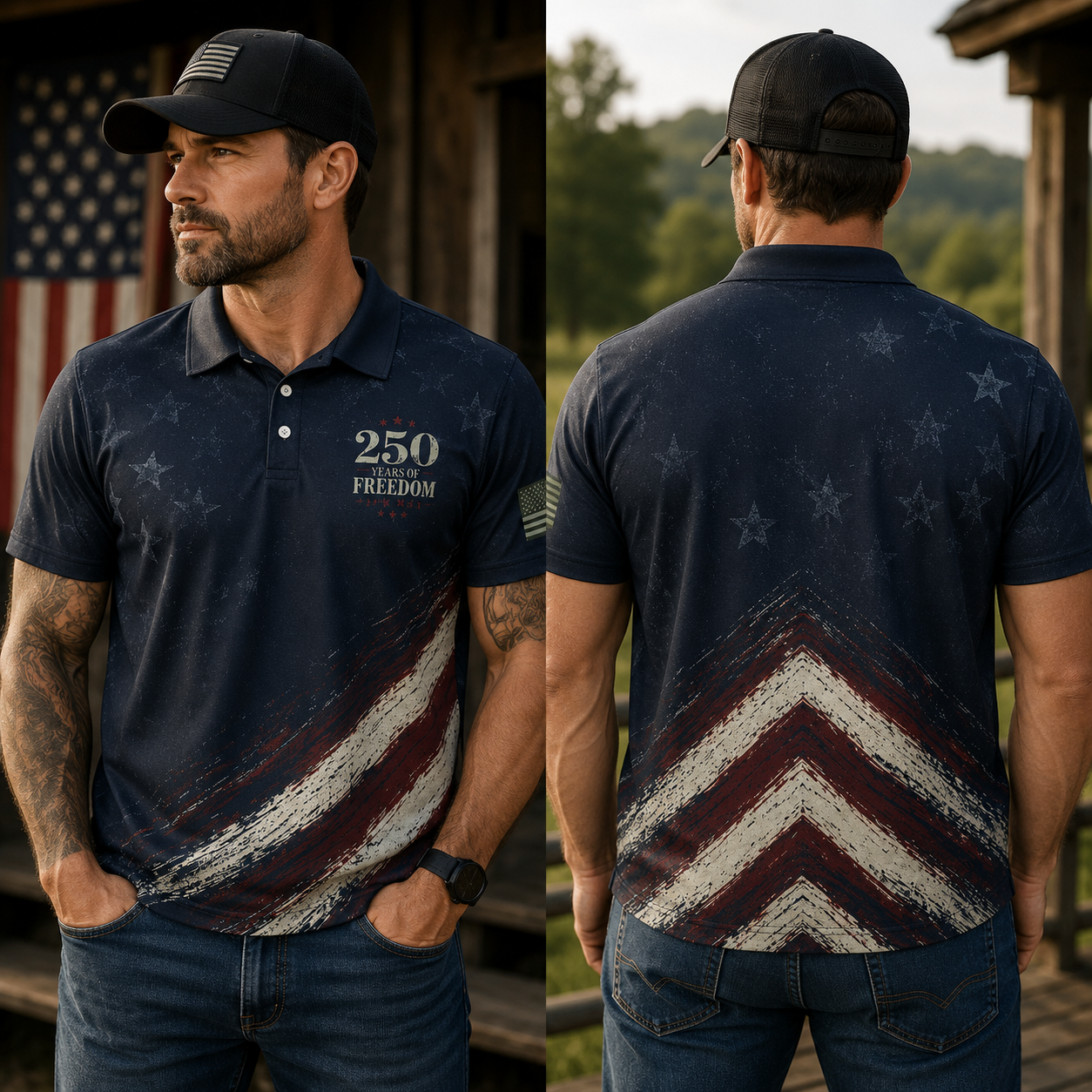 Patriotic Polo Shirt for Men American Flag 4th of July America 250 Moisture Wicking Short Sleeve Golf Shirt