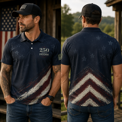 Patriotic Polo Shirt for Men American Flag 4th of July America 250 Moisture Wicking Short Sleeve Golf Shirt