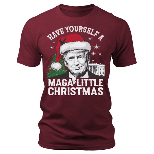 Men's Have Yourself A MAGA Little Christmas Trump T-Shirt Short Sleeve Patriotic Crewneck Graphic Tees