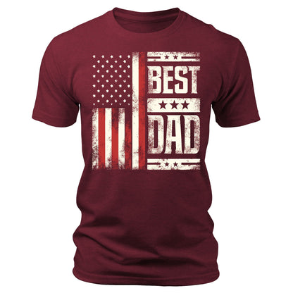 Mens Best Dad American Flag T-Shirts Patriotic Short Sleeve Crewneck Graphic Tee