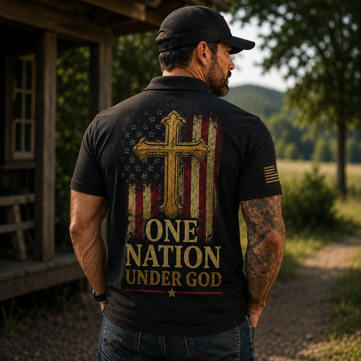 One Nation Under God Patriotic Moisture Wicking Golf Short Sleeve Shirt