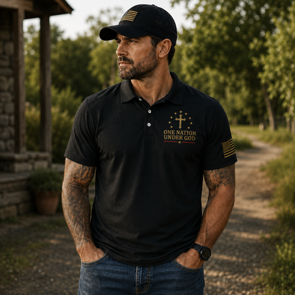 One Nation Under God Patriotic Moisture Wicking Golf Short Sleeve Shirt