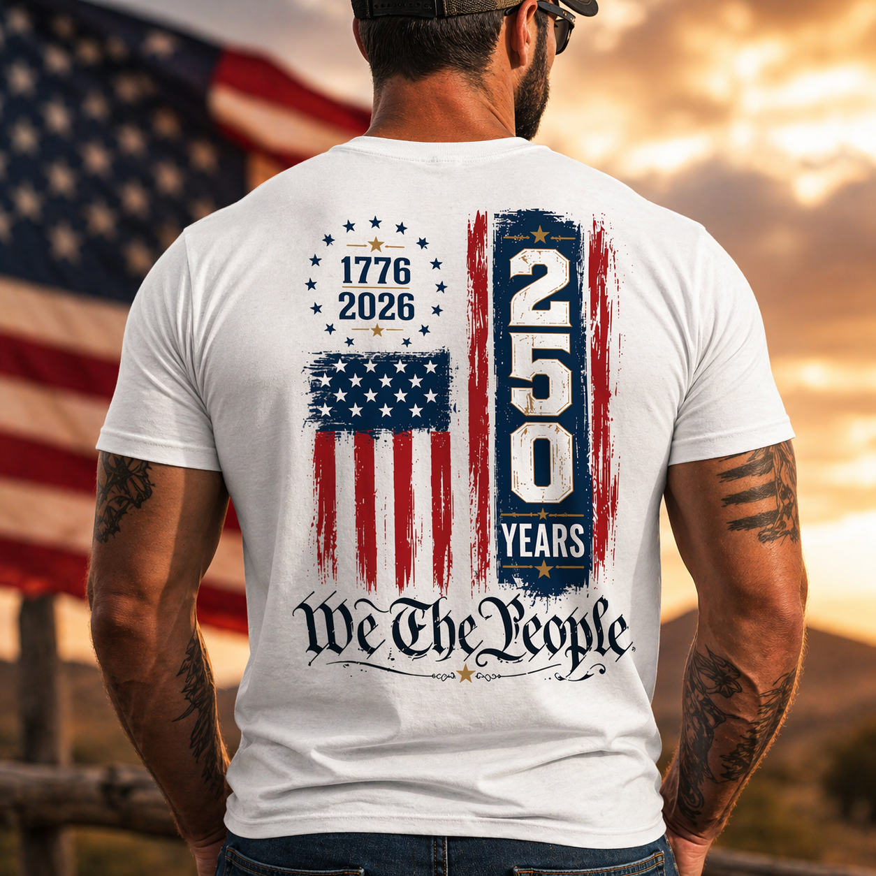 250 Anniversary USA Flag Commemorative Patriotic American 4th of July T-Shirt
