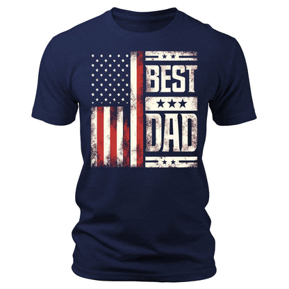 Mens Best Dad American Flag T-Shirts Patriotic Short Sleeve Crewneck Graphic Tee