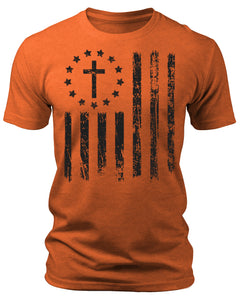 Men's Cross Flag T-Shirts Patriotic Short Sleeve Crewneck Graphic Tees