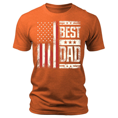 Mens Best Dad American Flag T-Shirts Patriotic Short Sleeve Crewneck Graphic Tee