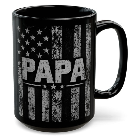 Papa American Flag Black Mug 15oz - Angled