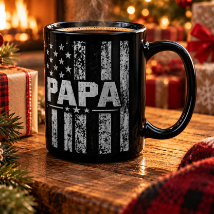 Papa American Flag Black Mug 15oz - Christmas Gift