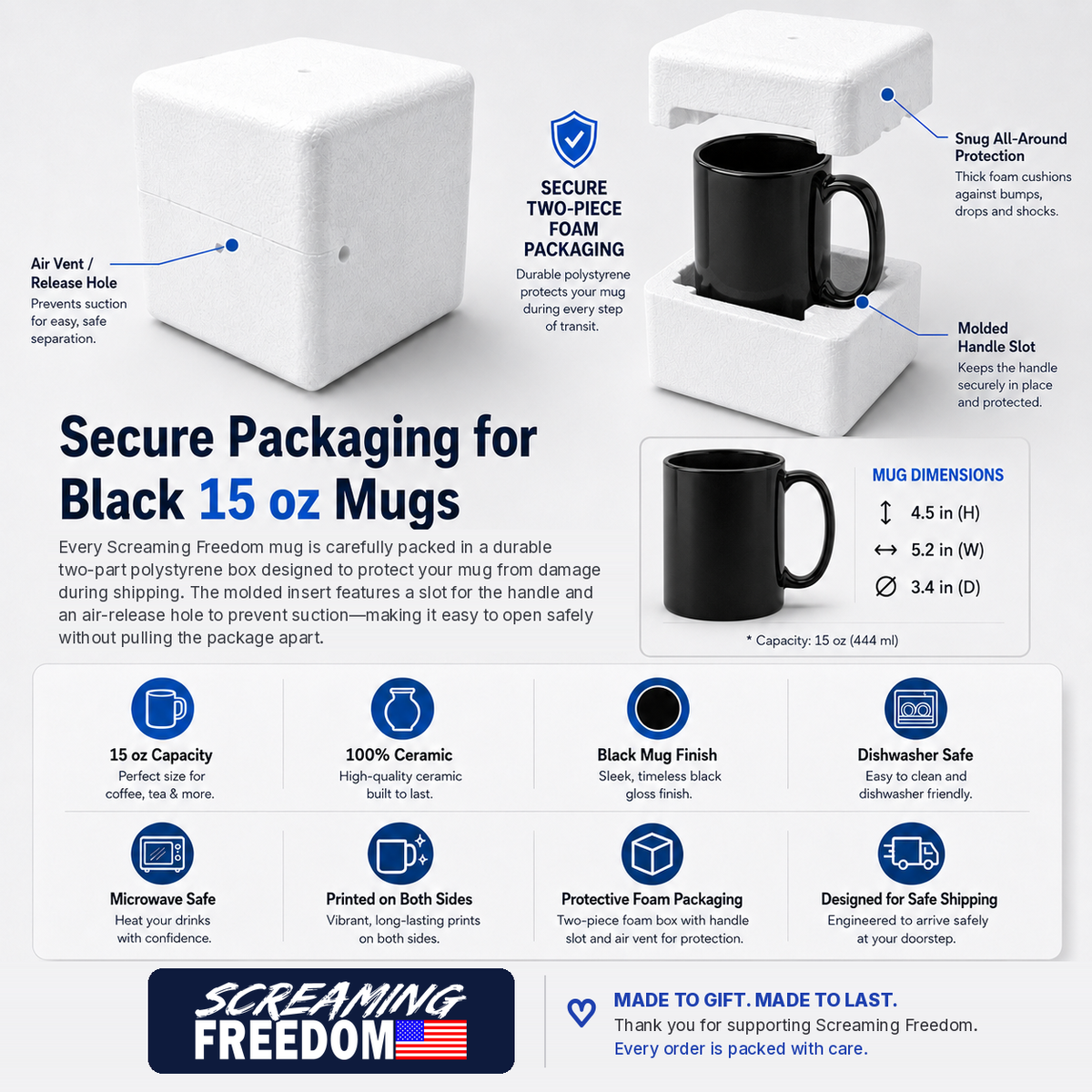 Papa American Flag Black Mug 15oz - Gift Box